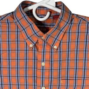 IZOD Luxury Sport Orange Plaid Short Sleeve Button Up‎ Shirt Men's Large